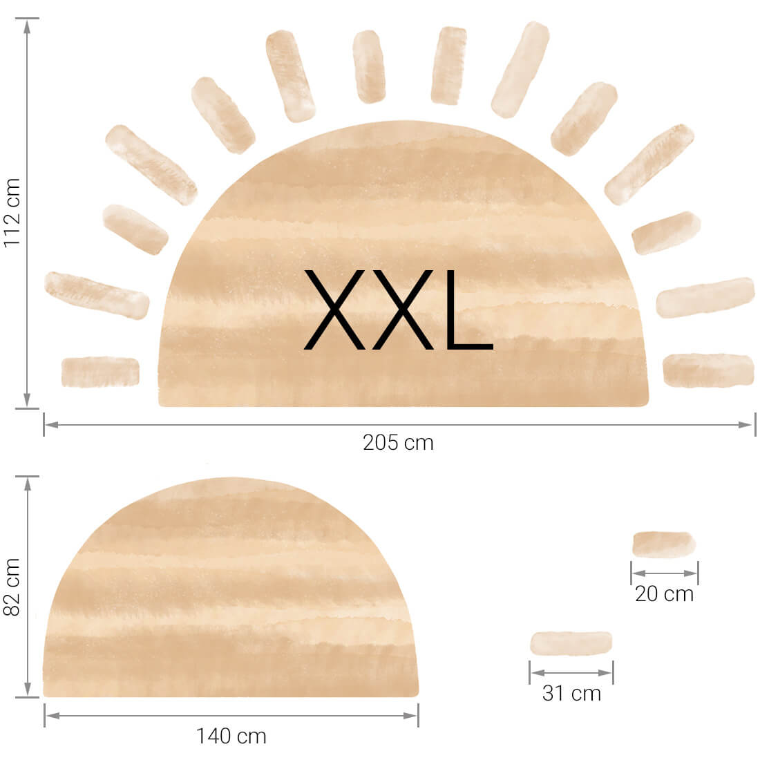 Größenabmessung Sonne Beige XXL Wandtattoo