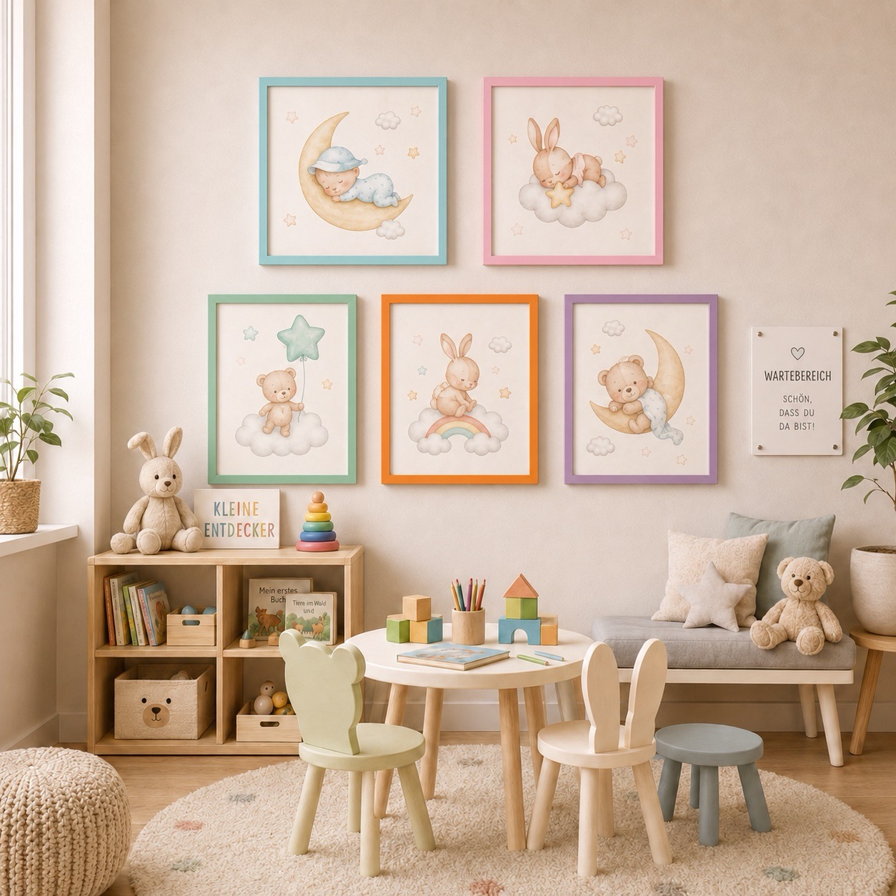 Kinderbilderrahmen mit bruchsicherem Glas in einer Spiel- und Leseecke