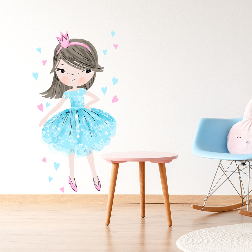 blaue Prinzessin Wandtattoo an Kinderzimmerwand