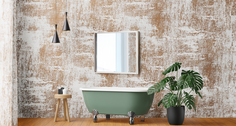 Badezimmer Spiegel Ein weißer Wandspiegel hängt über einer Badewanne