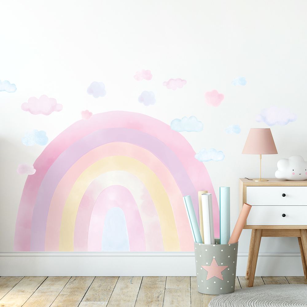 pinkes Regenbogen Wandtattoo an Kinderzimmerwand