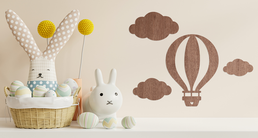 Mahagoni Kinderzimmerdeko Wanddeko aus Holz "Ballon"
