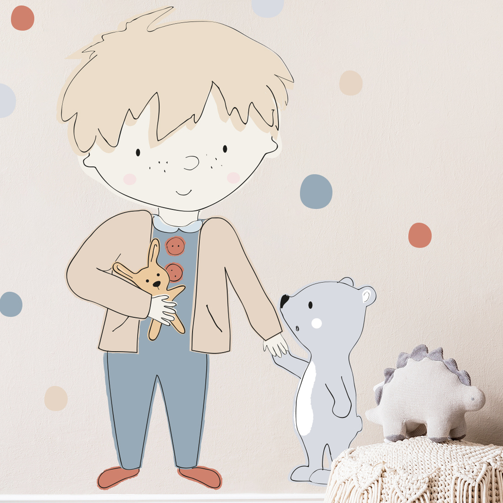Kinderzimmer dekoriert mit grauem Teddy Sticker