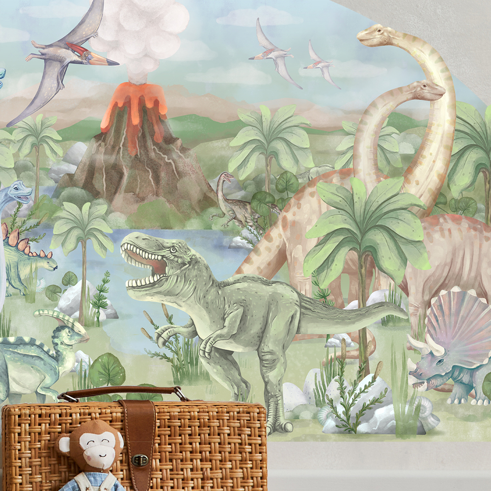 Wandaufkleber Welt der Dinosaurier Kinderzimmer dekoriert mit Welt der Dinosaurier Sticker