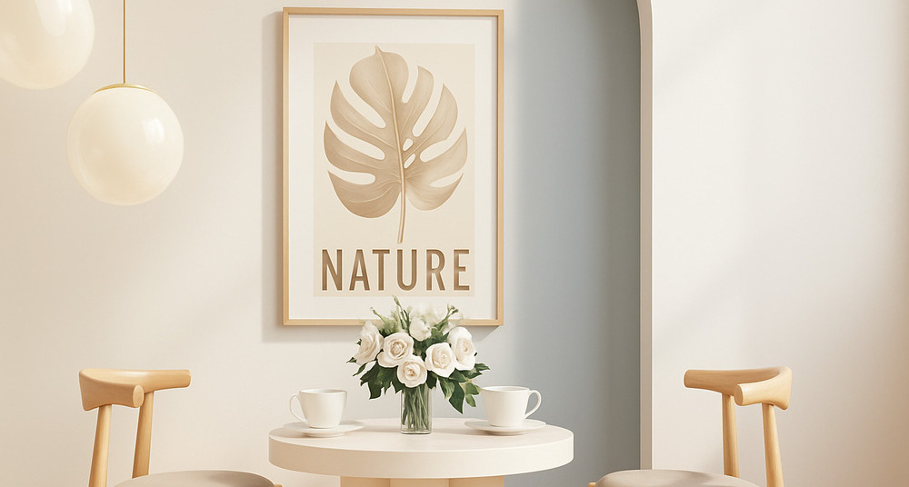Cuisine décorée avec cadre toile blanc
