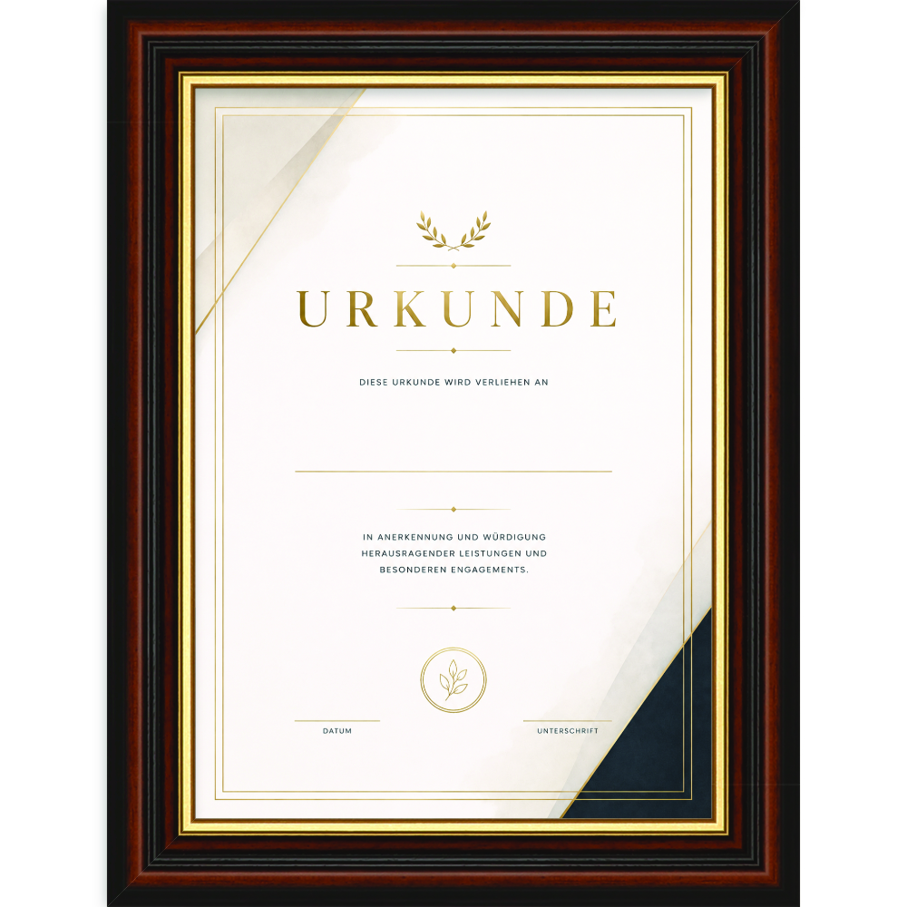 Urkundenrahmen H015 Braun im Format DIN A4 mit gerahmter Urkunde