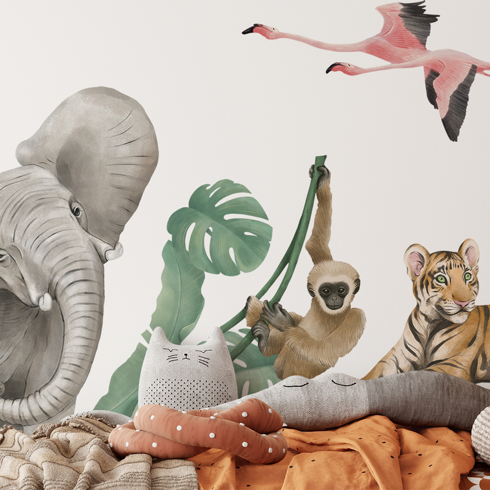 Safari-Tiere I Wandtattoo über Bett