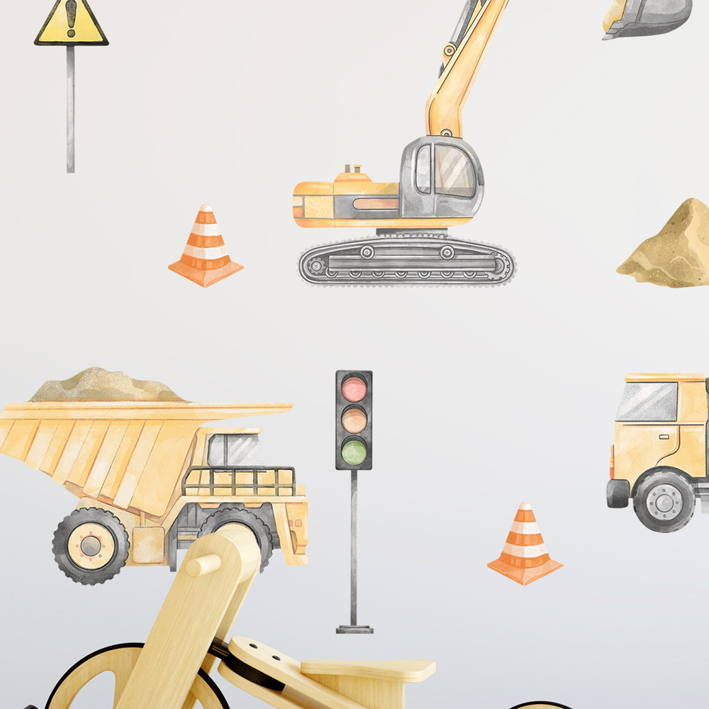 Kinderzimmer dekoriert mit gelbem Baustellen-Set II Sticker