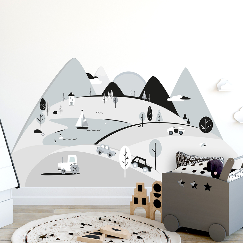 Wand dekoriert mit grauem Berge Wandsticker
