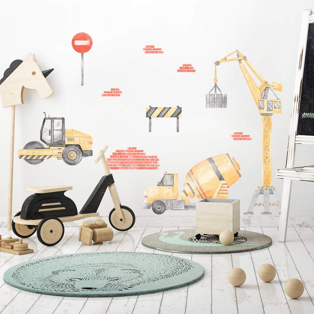 Wand dekoriert mit gelbem Baustellen-Set I Wandsticker
