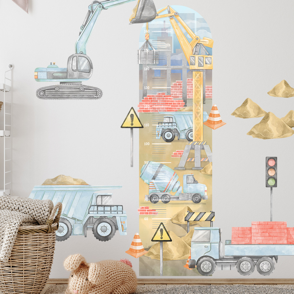 Wandaufkleber Motiv blaue Baustelle Kindermesslatte