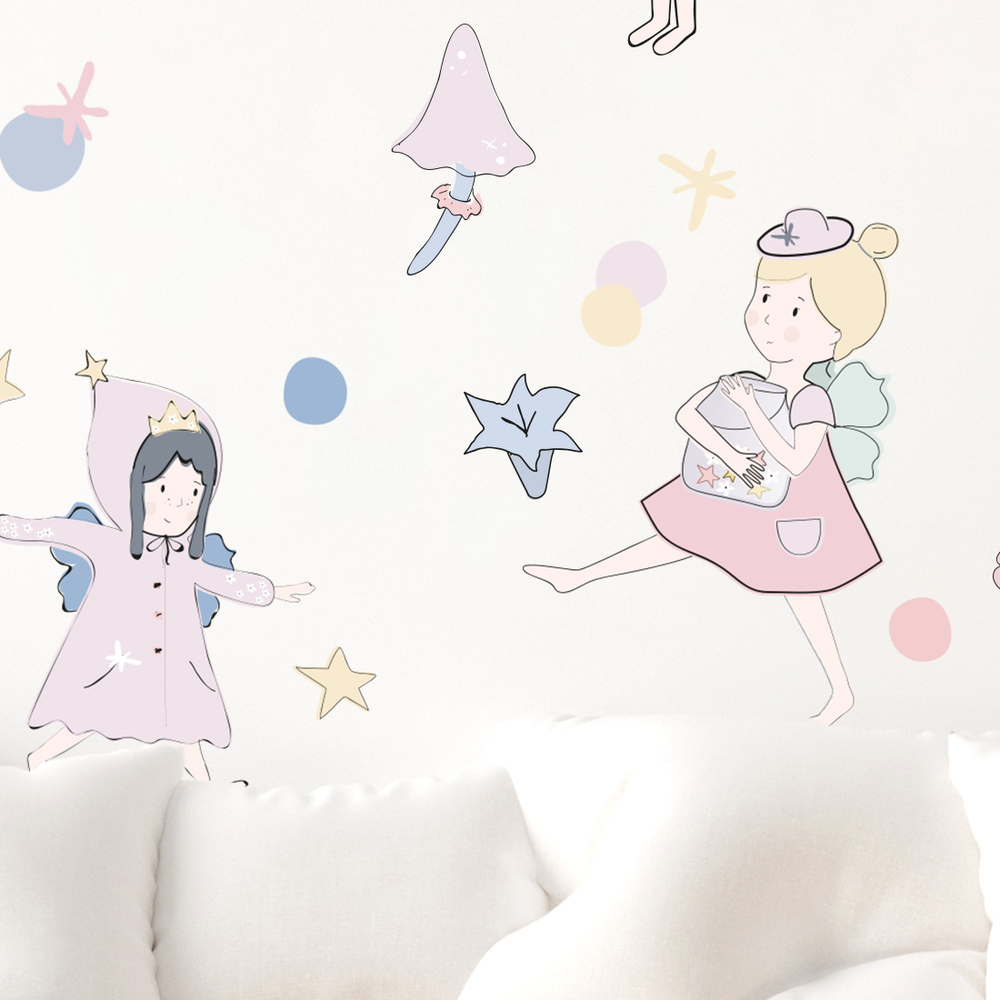Rosa Feen Wandtattoo an Kinderzimmerwand