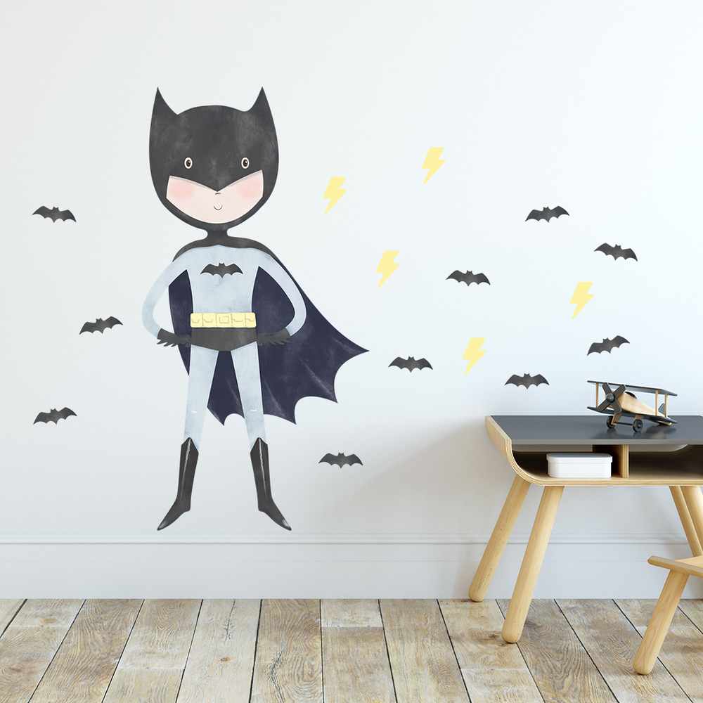 Superheld Wandtattoo an Kinderzimmerwand