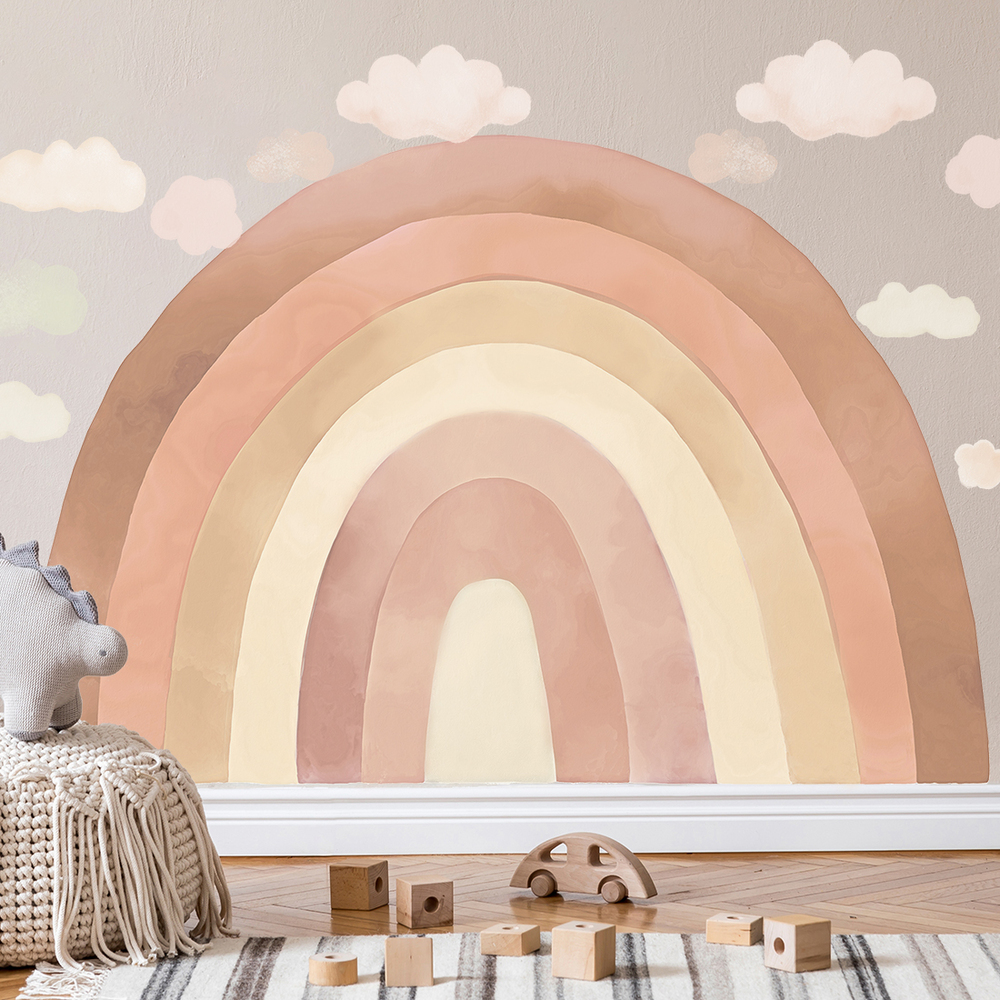 Wand dekoriert mit beigefarbenem Regenbogen Wandsticker