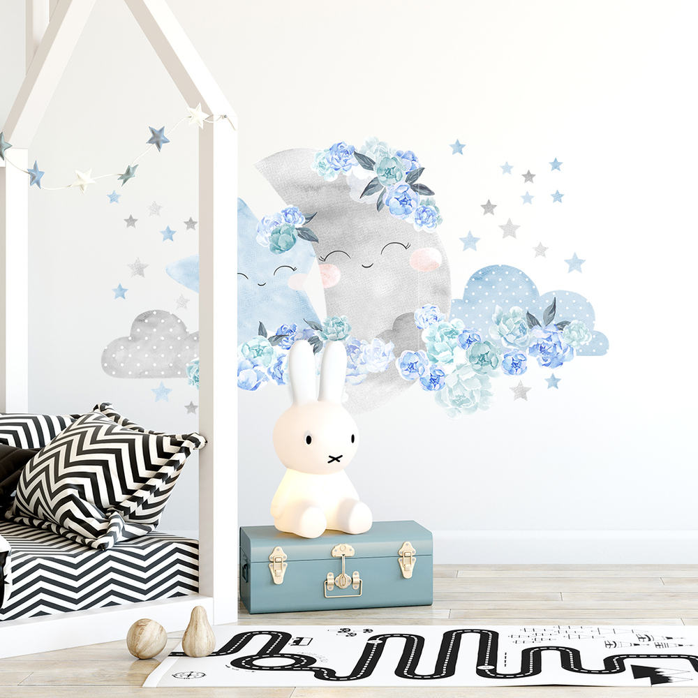 Wand dekoriert mit blauem Mond Wandsticker