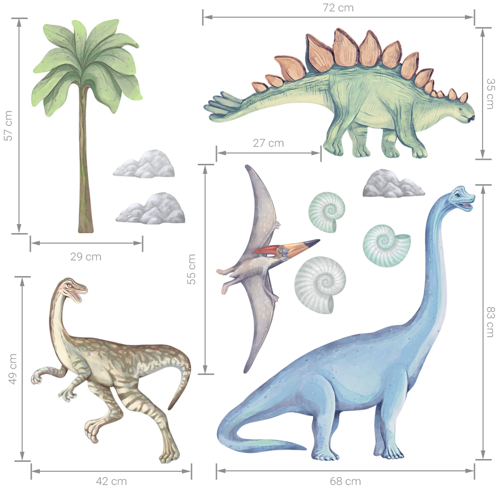 Maßangabe Wandtattoo Dinosaurier II Größenabmessung Dinosaurier II Wandtattoo