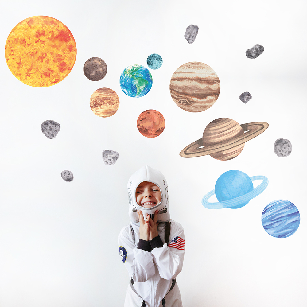 Wand dekoriert mit Sonnensytem Wandsticker