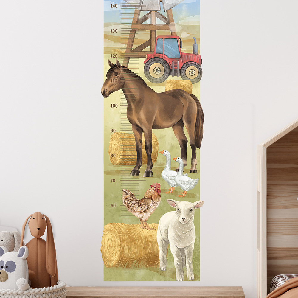 Kinderzimmer dekoriert mit Bauernhof Kindermesslatte Sticker