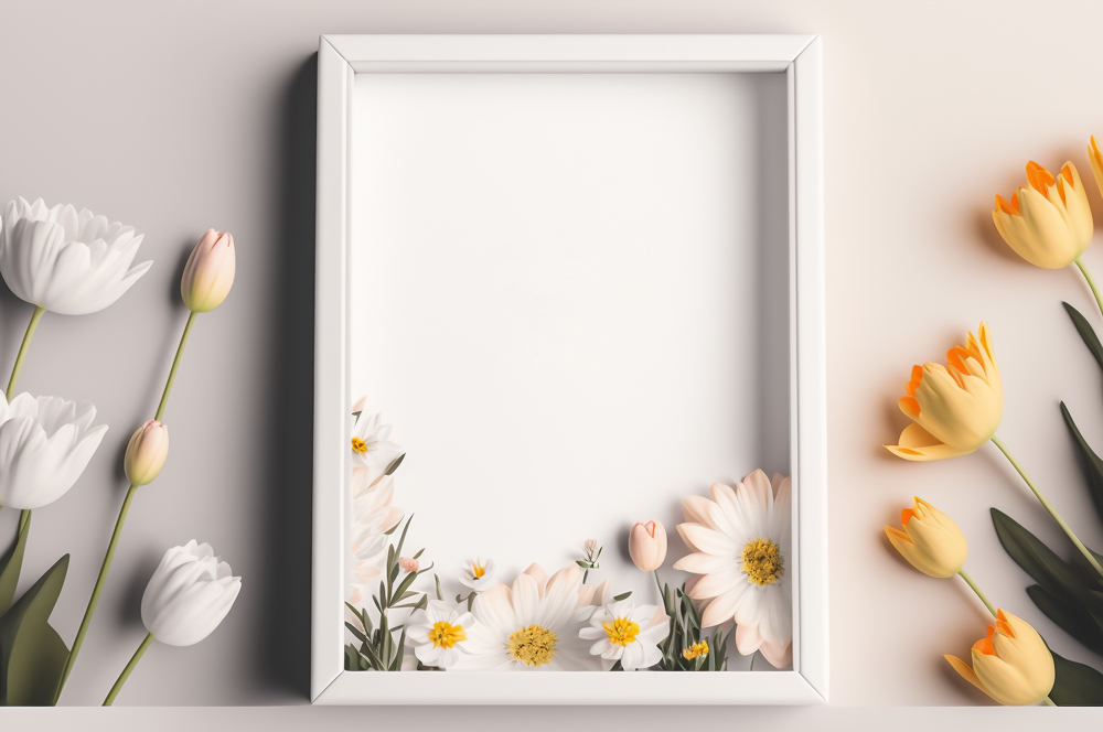 Bilderrahmen mit Blumen Bilderrahmen ist mit bunten Blumen geschmückt
