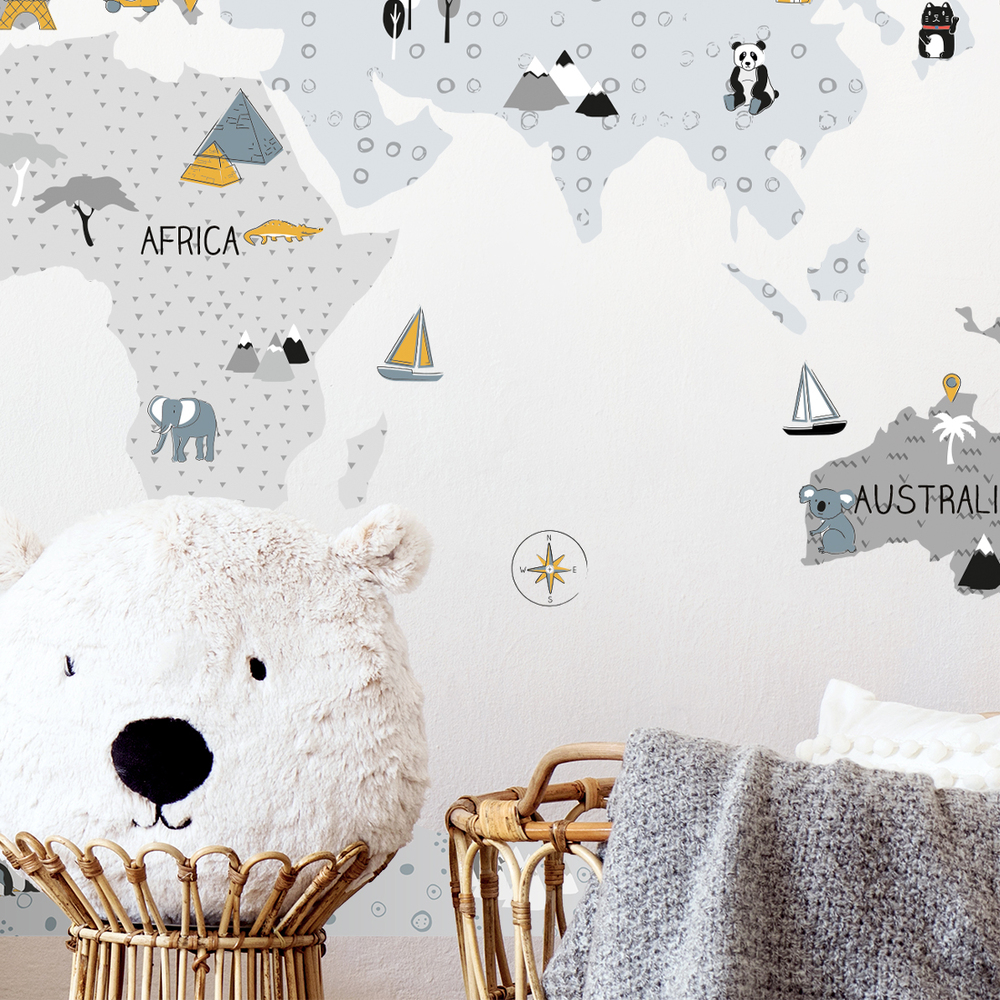 Sticker graue Weltkarte für Wand Wand dekoriert mit grauer Karte