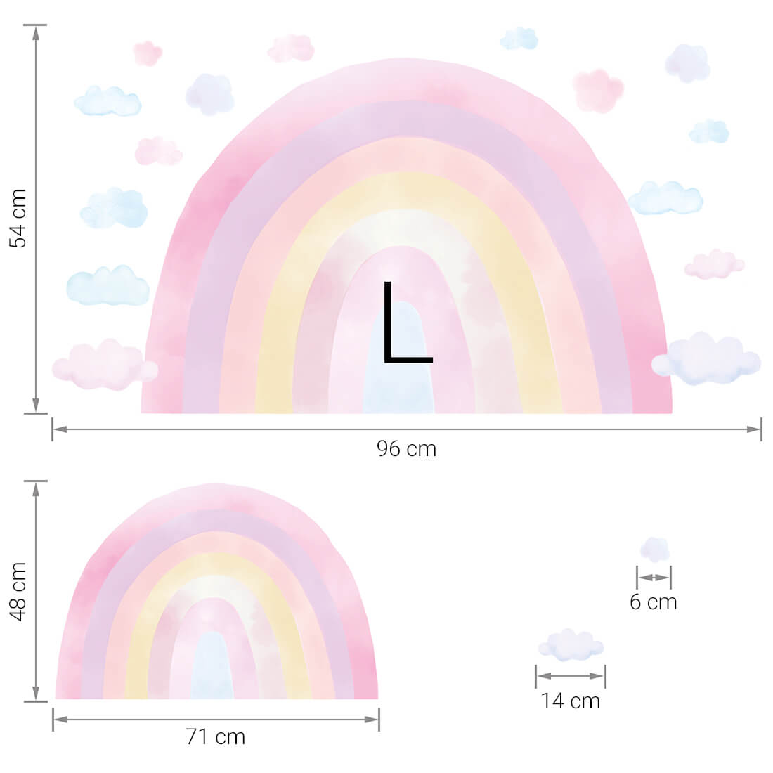 Größenabmessung Regenbogen Pink L Wandtattoo