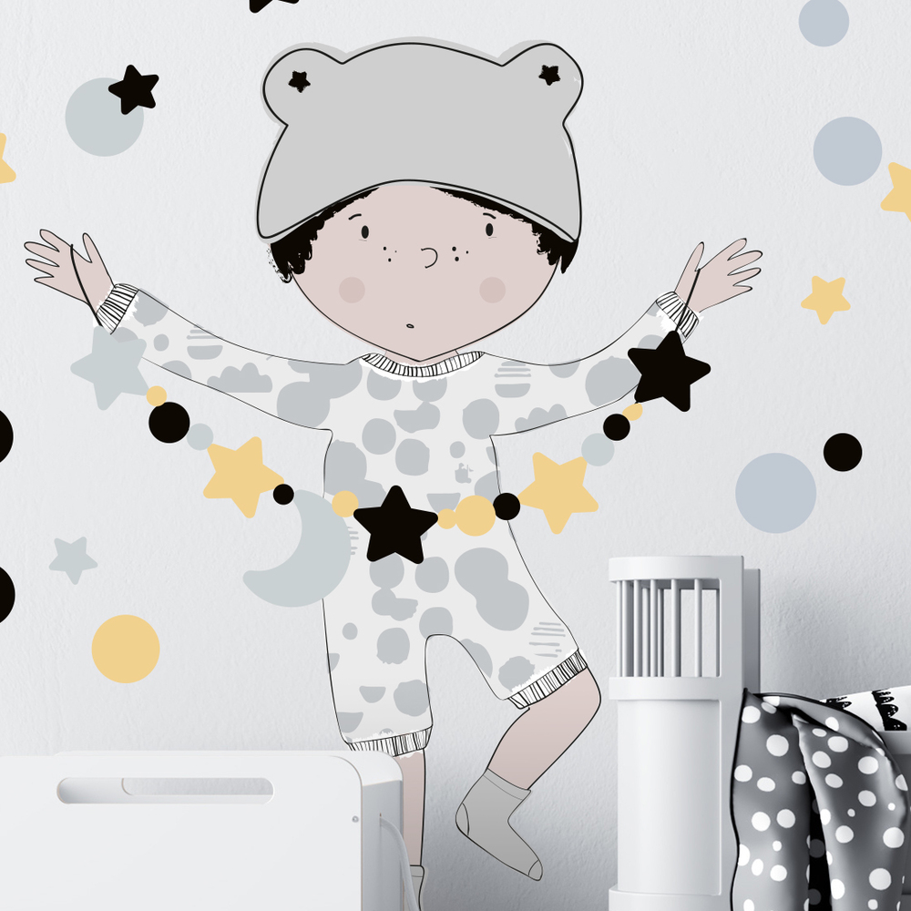 Kinderzimmer dekoriert mit grauem Teo Sticker