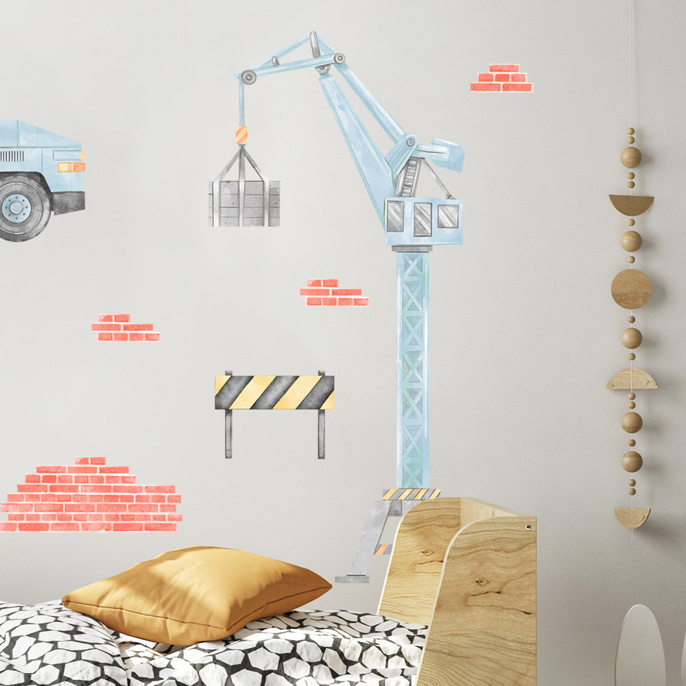 blaues Baustellen-Set I Wandtattoo an Kinderzimmerwand