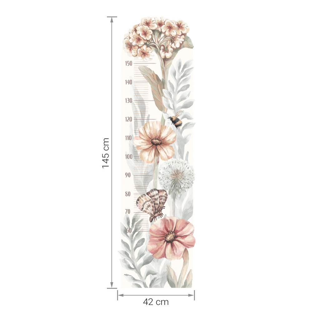 Größenabmessung Kindermesslatte Wildblumen Wandtattoo
