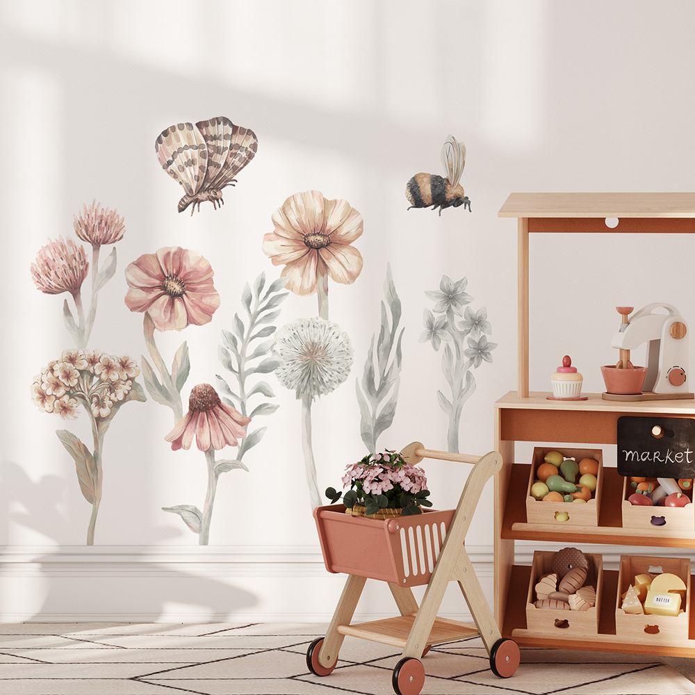 Wand dekoriert mit Wildblumen-Set I Wandsticker