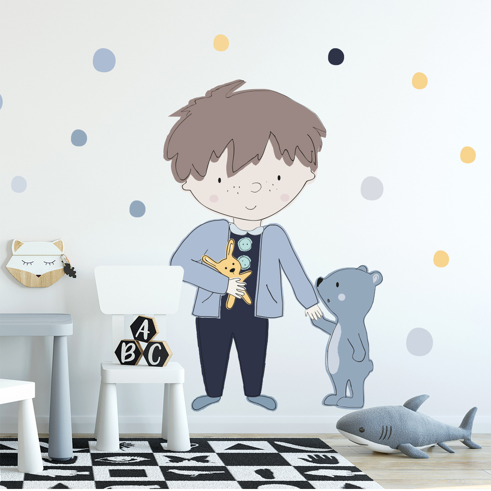 Teddy Blau Wandtattoo an Kinderzimmerwand