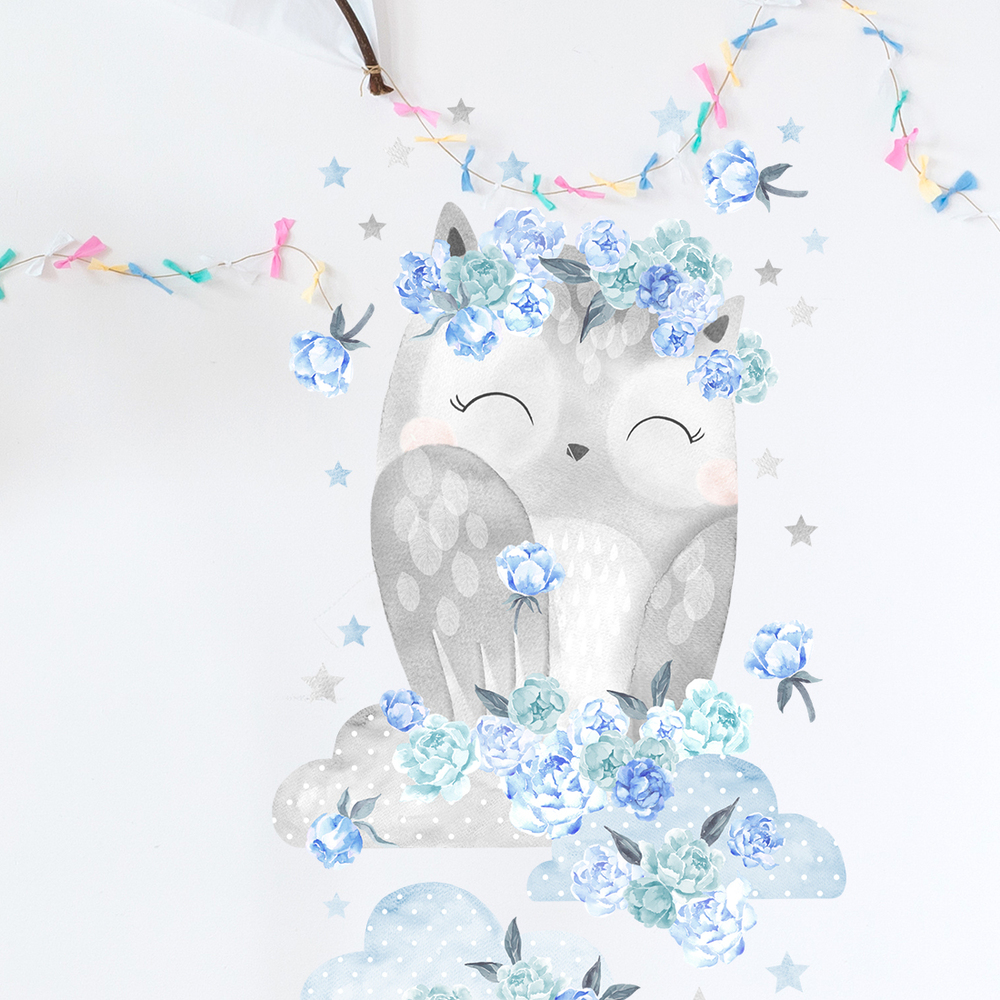 Wandaufkleber Motiv blaue Eule
