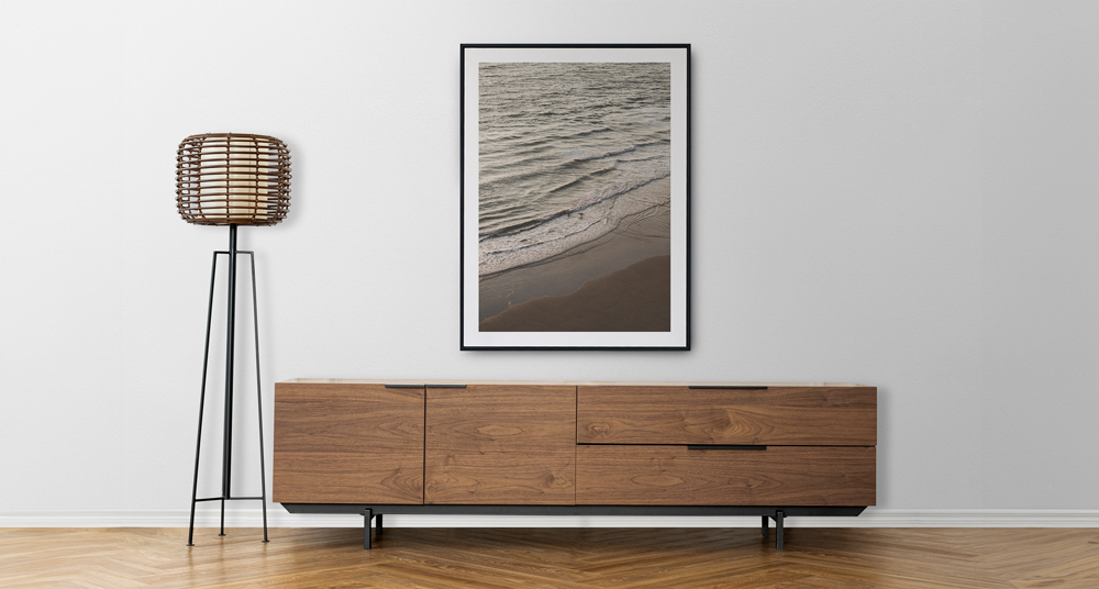 moderne Einrichtung mit schwarzem Rahmen Rahmung mit Passepartout für 60x80 Bild