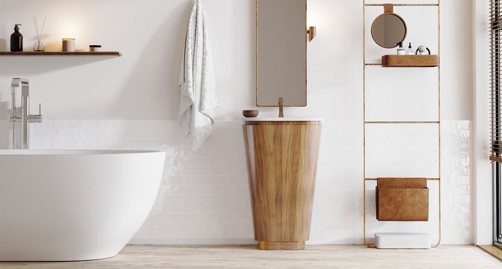 Badspiegel in modernem Badezimmer moderner Wandspiegel über Waschbecken