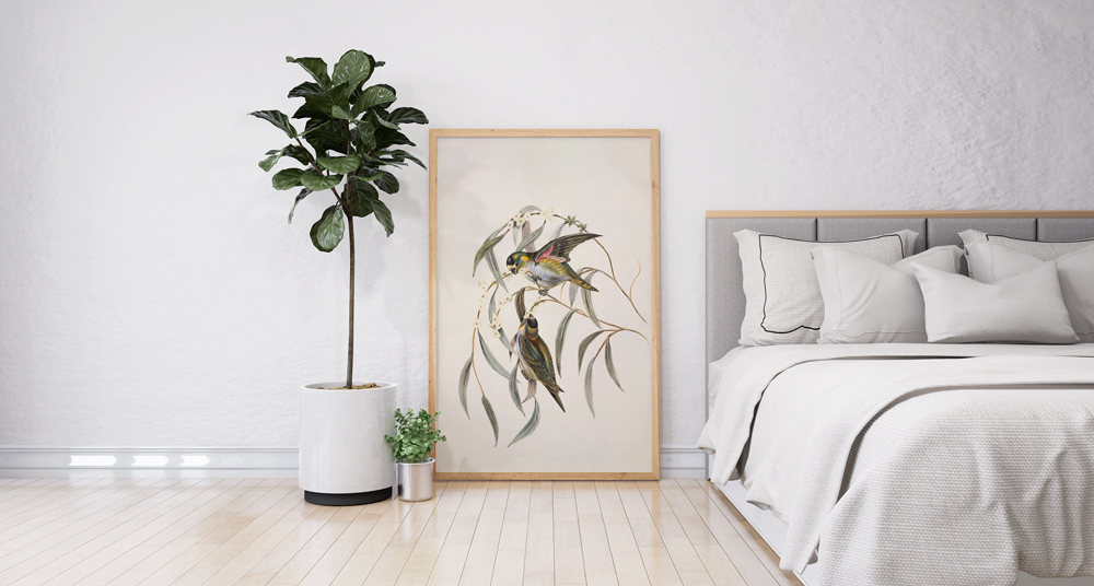 Bilderrahmen aus Holz auf dem Boden 50x70 Holzrahmen im Schlafzimmer