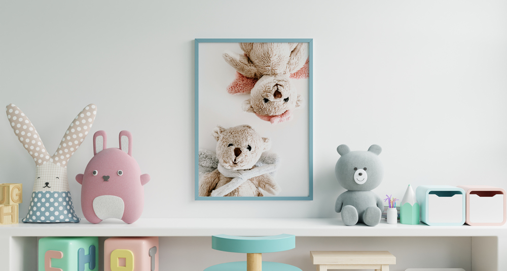 blauer Kinderzimmer Fotorahmen Kinderzimmer dekoriert mit Bilderrahmen