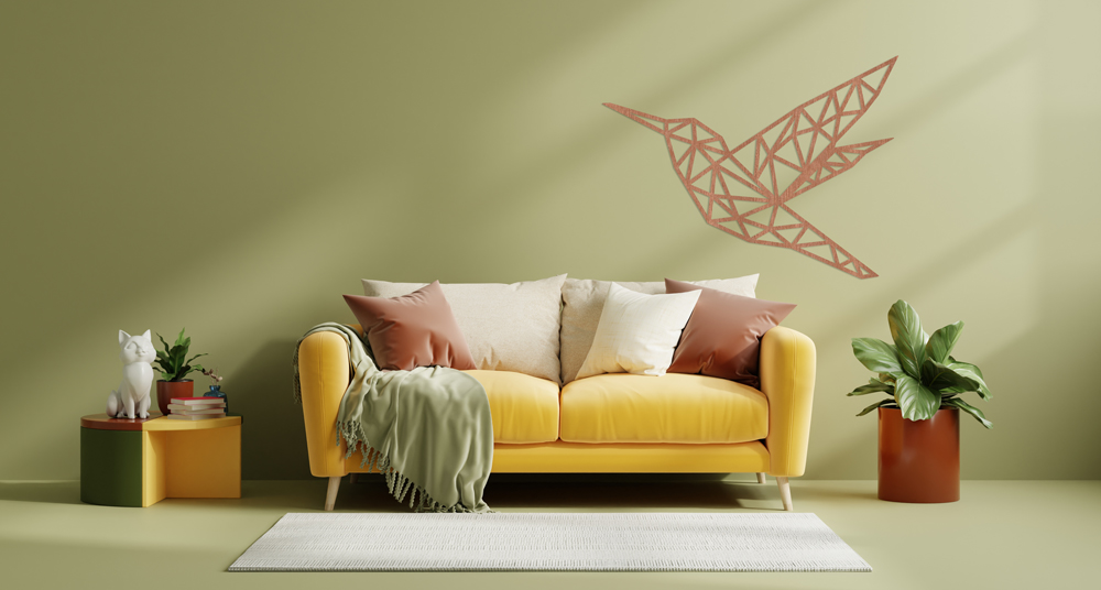 Holzkunst an Wohnzimmerwand Wanddeko aus Holz im Vintage Wohnzimmer