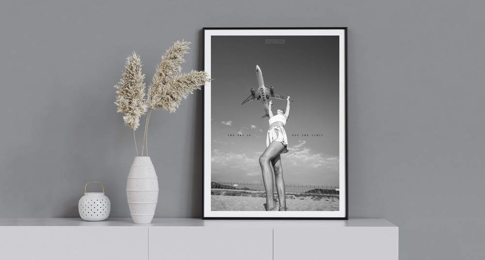 Kunstdruck mit Posterrahmen und Passepartout modernes schwarz-weiß-Poster mit Rahmen