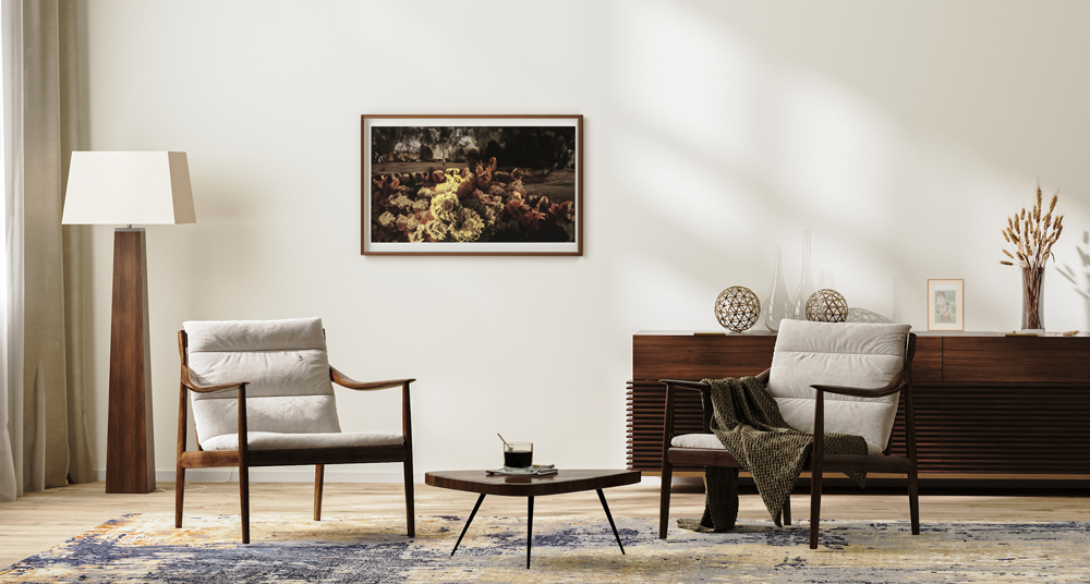 moderner Rahmen an Wohnzimmerwand modernes Interior mit Holzrahmen