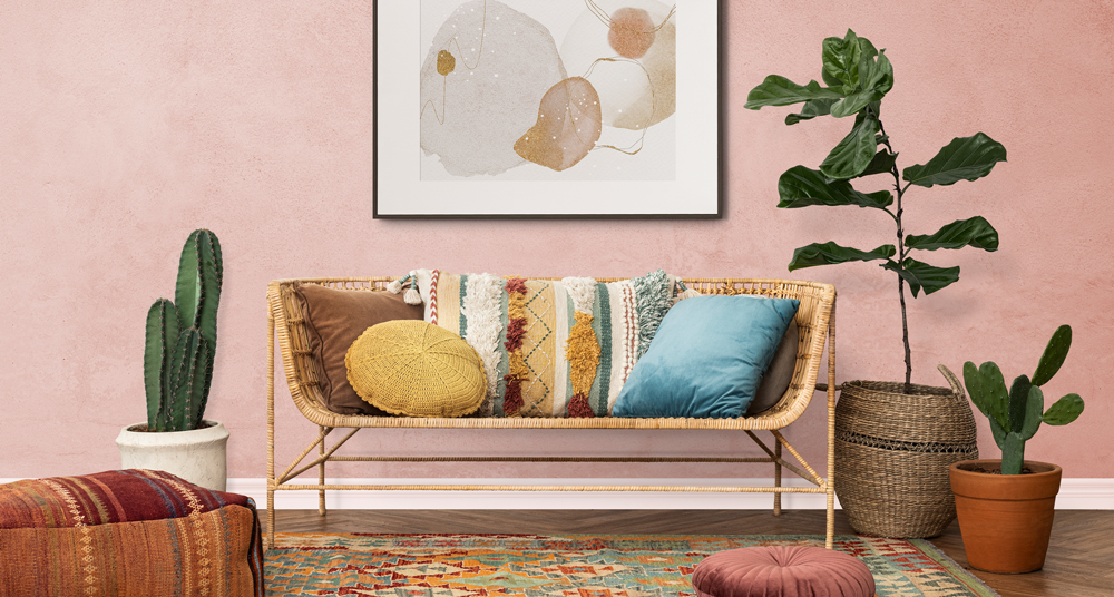 Bild in schwarzem Rahmen mit weißem Passepartout Wohnzimmer mit gerahmten Foto