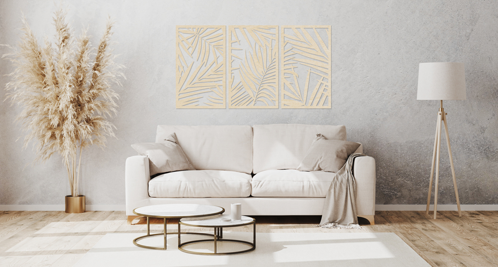 Wanddekoration aus Holz im Wohnzimmer natürliche Holzdeko an Wohnzimmerwand