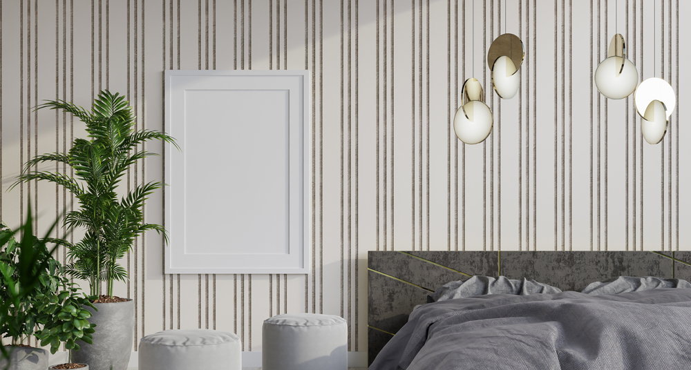 DIN A2 Fotorahmen im Schlafzimmer weißer Rahmen mit weißem Passepartout