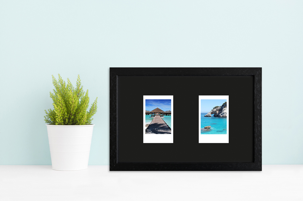 schwarzer Instax Mini Rahmen für zwei Bilder moderne Dekoration mit schwarzen Fotorahmen aus Holz