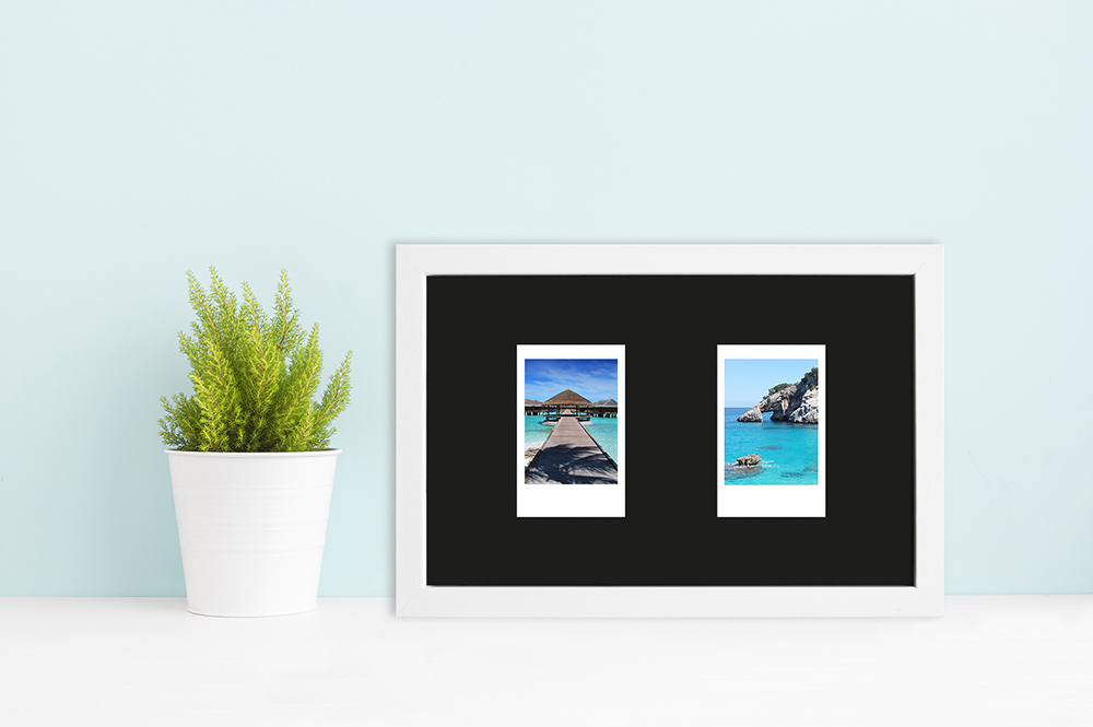weißer Instax Mini Rahmen für zwei Bilder moderne Dekoration mit weißen Fotorahmen aus Holz