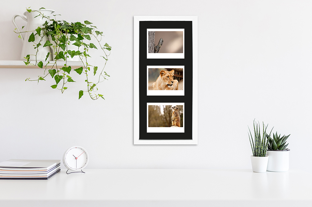weißer Instax Wide Rahmen für drei Bilder moderne Dekoration mit weißem Fotorahmen aus Holz