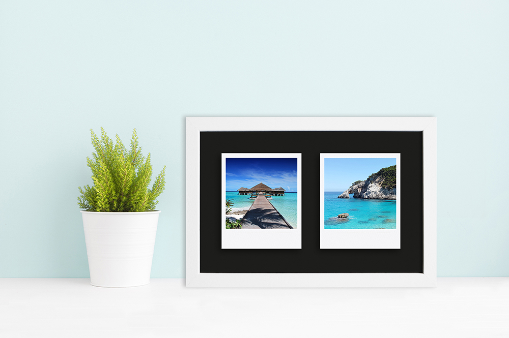 weißer Polaroid Rahmen für zwei Bilder dezente Dekoration mit weißem 2-Fotorahmen aus Holz