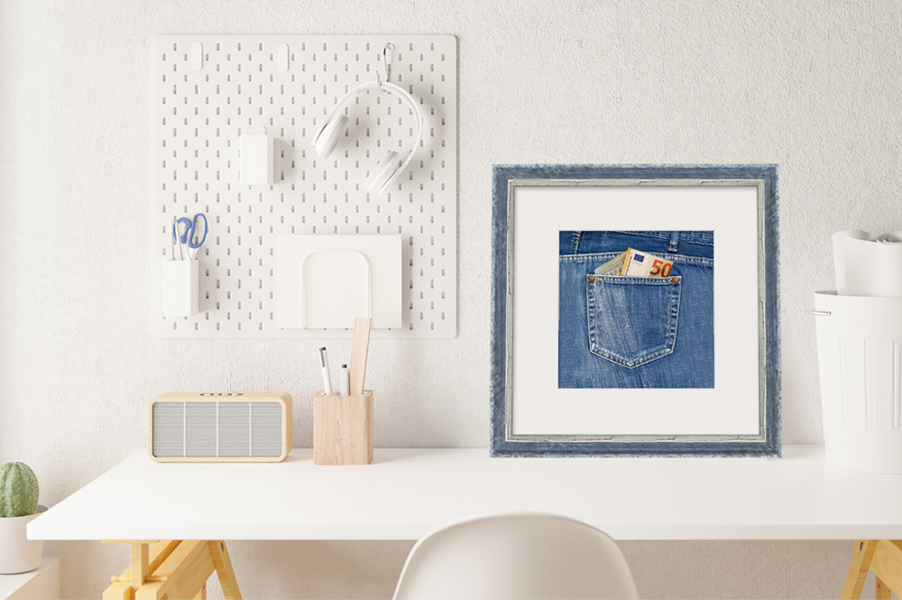 Geschenkidee Taschengeld (ausgeschnittene Hosentasche) Geldgeschenk in eingerahmter Hosentasche