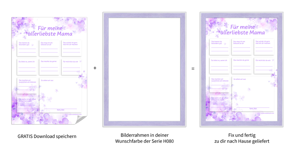 Geschenkurkunde zum Muttertag mit Lila Rahmen eingerahmte Vorlage für Muttertagsgeschenk
