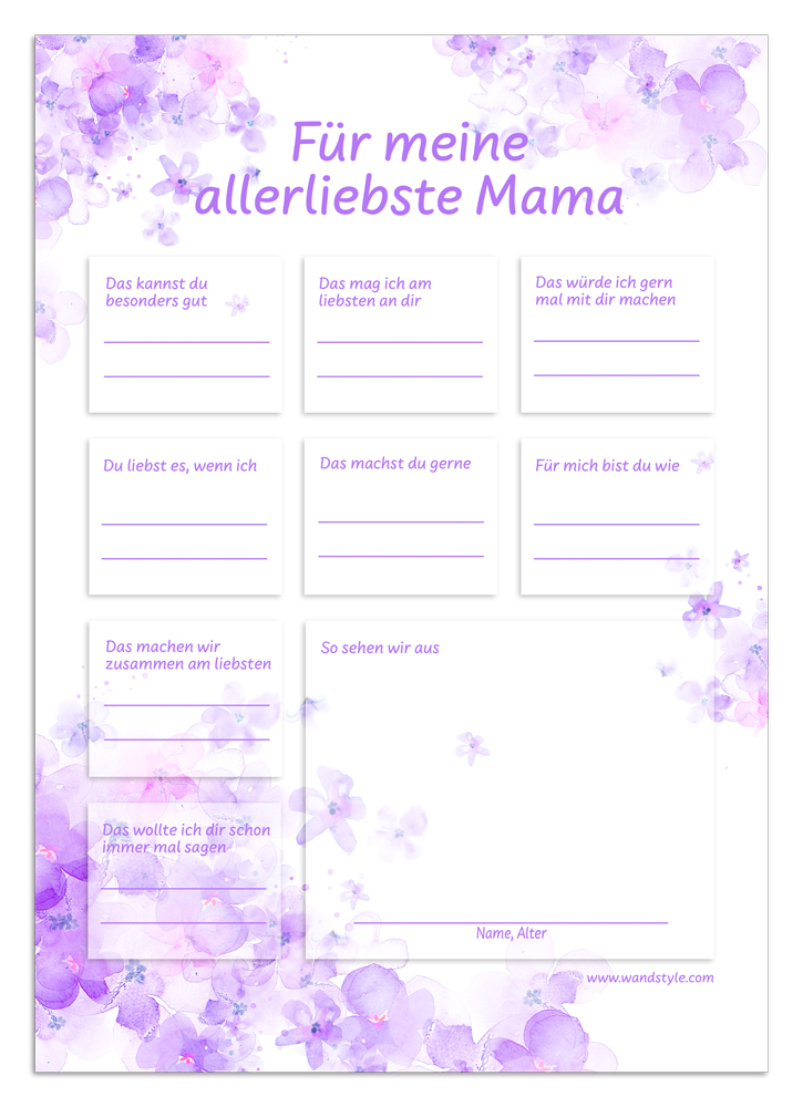 Vorlage für violette Geschenkurkunde für Mütter