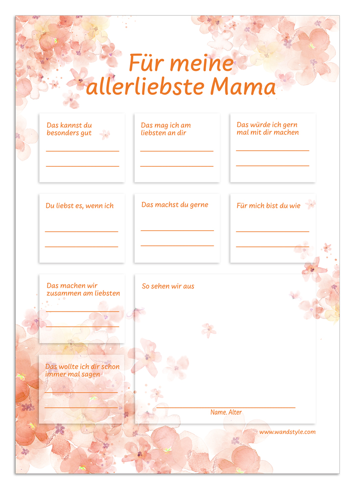 Geschenkidee zum Muttertag: Urkunde für Mamas in Orange Vorlage für orangene Geschenkurkunde für Mütter