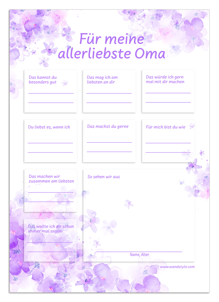 Geschenkidee: Urkunde für Omas in  Lila Vorlage für violette Geschenkurkunde für Großmütter